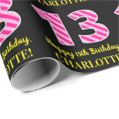 Fun Pink Stripes "13"; Happy 13th Birthday; naam Cadeaupapier (Rol Hoek)