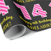 Fun Pink Stripes "14"; Happy 14th Birthday; naam Cadeaupapier (Rol Hoek)