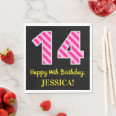 Fun Pink Stripes "14"; Happy 14th Birthday; naam Servet (Insitu)