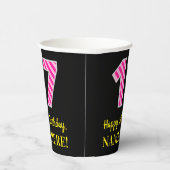 Fun Pink Stripes "17": Happy 17th Birthday + Name Papieren Bekers (Rechts)
