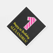 Fun Pink Stripes "1"; Happy 1st Birthday; naam Servet (Hoek)