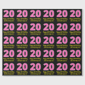 Fun Pink Stripes "20"; Happy 20th Birthday; naam Cadeaupapier (Vlak)