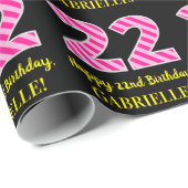 Fun Pink Stripes "22"; Happy 22nd Birthday; naam Cadeaupapier (Rol Hoek)