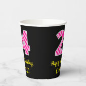 Fun Pink Stripes "24": Happy 24th Birthday + Name Papieren Bekers (Links)