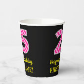 Fun Pink Stripes "25": Happy 25th Birthday + Name Papieren Bekers (Links)