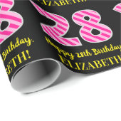 Fun Pink Stripes "28"; Happy 28th Birthday; naam Cadeaupapier (Rol Hoek)