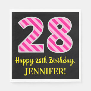 Fun Pink Stripes "28"; Happy 28th Birthday; naam Servet