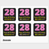 Fun Pink Stripes "28": Happy 28th Birthday + Name Vierkante Sticker (Vel)