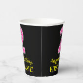 Fun Pink Stripes "2": Happy 2nd Birthday + Name Papieren Bekers (Rechts)