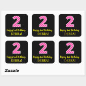 Fun Pink Stripes "2": Happy 2nd Birthday + Name Vierkante Sticker (Vel)