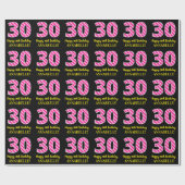 Fun Pink Stripes "30"; Happy 30th Birthday; naam Cadeaupapier (Vlak)