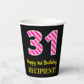 Fun Pink Stripes "31": Happy 31st Birthday + Name Papieren Bekers (Achterkant)