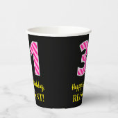 Fun Pink Stripes "31": Happy 31st Birthday + Name Papieren Bekers (Links)