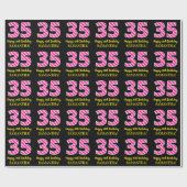 Fun Pink Stripes "35"; Happy 35th Birthday; naam Cadeaupapier (Vlak)