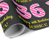 Fun Pink Stripes "36"; Happy 36th Birthday; naam Cadeaupapier (Rol Hoek)