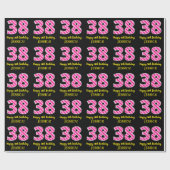Fun Pink Stripes "38"; Happy 38th Birthday; naam Cadeaupapier (Vlak)