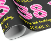 Fun Pink Stripes "38"; Happy 38th Birthday; naam Cadeaupapier (Rol Hoek)