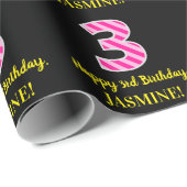 Fun Pink Stripes "3"; Happy 3rd Birthday; naam Cadeaupapier (Rol Hoek)