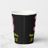 Fun Pink Stripes "3": Happy 3rd Birthday + naam Papieren Bekers (Rechts)