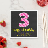 Fun Pink Stripes "3"; Happy 3rd Birthday; naam Servet (Insitu)