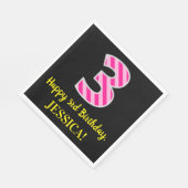 Fun Pink Stripes "3"; Happy 3rd Birthday; naam Servet (Hoek)