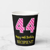 Fun Pink Stripes "44": Happy 44th Birthday + Name Papieren Bekers (Achterkant)