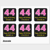 Fun Pink Stripes "44": Happy 44th Birthday + Name Vierkante Sticker (Vel)