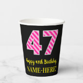 Fun Pink Stripes "47": Happy 47th Birthday + Name Papieren Bekers (Achterkant)