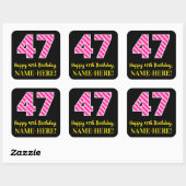 Fun Pink Stripes “47”: Happy 47th Birthday + Name Vierkante Sticker (Vel)