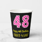 Fun Pink Stripes "48": Happy 48th Birthday + Name Papieren Bekers (Achterkant)