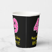 Fun Pink Stripes "49": Happy 49th Birthday + Name Papieren Bekers (Rechts)