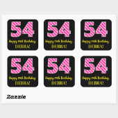 Fun Pink Stripes “54”: Happy 54th Birthday + Name Vierkante Sticker (Vel)