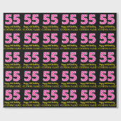 Fun Pink Stripes "55"; Happy 55th Birthday; naam Cadeaupapier (Vlak)