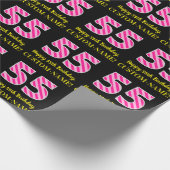 Fun Pink Stripes "55"; Happy 55th Birthday; naam Cadeaupapier (Hoek)