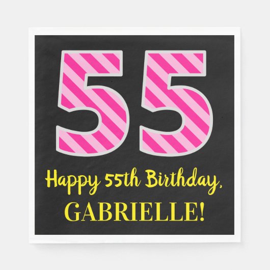 Fun Pink Stripes "55"; Happy 55th Birthday; naam Servet (Voorkant)