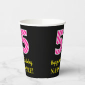 Fun Pink Stripes "55": Happy 55th Birthday + Name Papieren Bekers (Links)