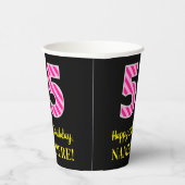 Fun Pink Stripes "55": Happy 55th Birthday + Name Papieren Bekers (Rechts)