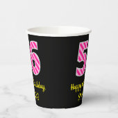 Fun Pink Stripes "56": Happy 56th Birthday + Name Papieren Bekers (Links)