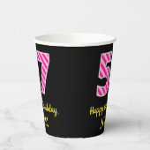 Fun Pink Stripes "57": Happy 57th Birthday + Name Papieren Bekers (Links)