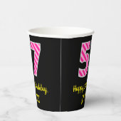 Fun Pink Stripes "57": Happy 57th Birthday + Name Papieren Bekers (Rechts)