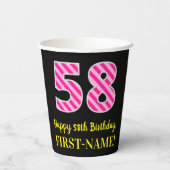Fun Pink Stripes "58": Happy 58th Birthday + Name Papieren Bekers (Achterkant)