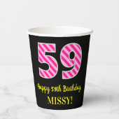 Fun Pink Stripes "59": Happy 59th Birthday + Name Papieren Bekers (Achterkant)