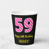 Fun Pink Stripes "59": Happy 59th Birthday + Name Papieren Bekers (Voorkant)