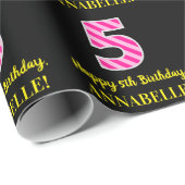 Fun Pink Stripes "5"; Happy 5th Birthday; naam Cadeaupapier (Rol Hoek)