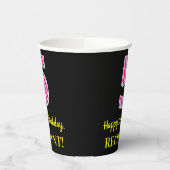 Fun Pink Stripes "5": Happy 5th Birthday + Name Papieren Bekers (Links)