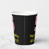 Fun Pink Stripes "5": Happy 5th Birthday + Name Papieren Bekers (Rechts)