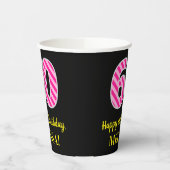 Fun Pink Stripes "60": Happy 60th Birthday + Name Papieren Bekers (Links)