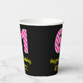 Fun Pink Stripes "61": Happy 61st Birthday + Name Papieren Bekers (Links)