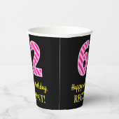 Fun Pink Stripes "62": Happy 62nd Birthday + Name Papieren Bekers (Rechts)