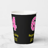 Fun Pink Stripes "64": Happy 64th Birthday + Name Papieren Bekers (Links)